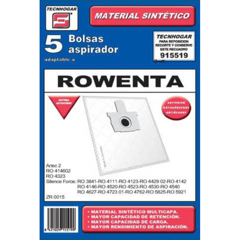 foto del prodotto confezione da 5 sacchetti per aspirapolvere rowenta artec 2 silence force 915519