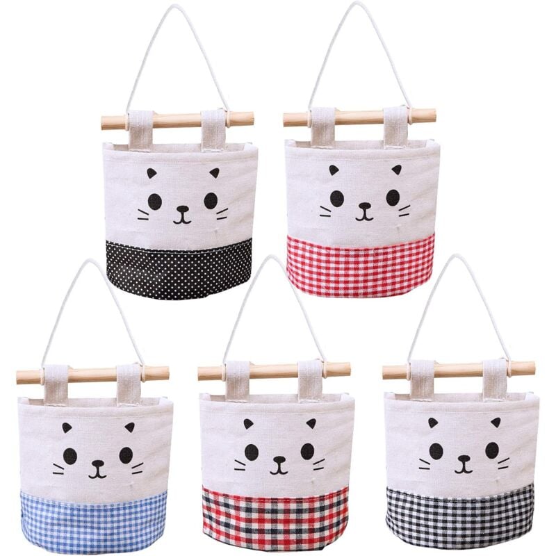 foto del prodotto confezione da 5 sacchetti portaoggetti da parete, piccoli e graziosi organizer tascabili da parete, organizer da appendere alla porta.