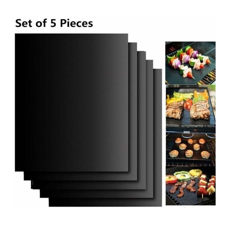 foto del prodotto confezione da 5 tappetini per barbecue, teglia da forno da 16 x 13 per barbecue a gas o a carbone elettrico.