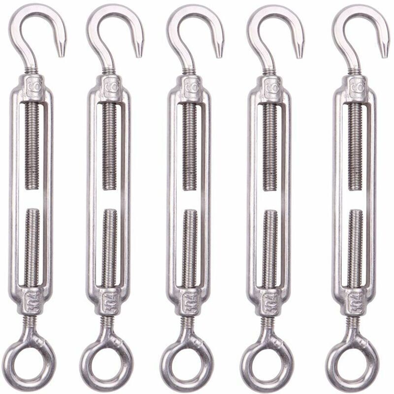 foto del prodotto confezione da 5 tenditori per cavi in acciaio inossidabile m6, tenditore per recinzione da 6 mm, tenditore a gancio in acciaio inossidabile 304,