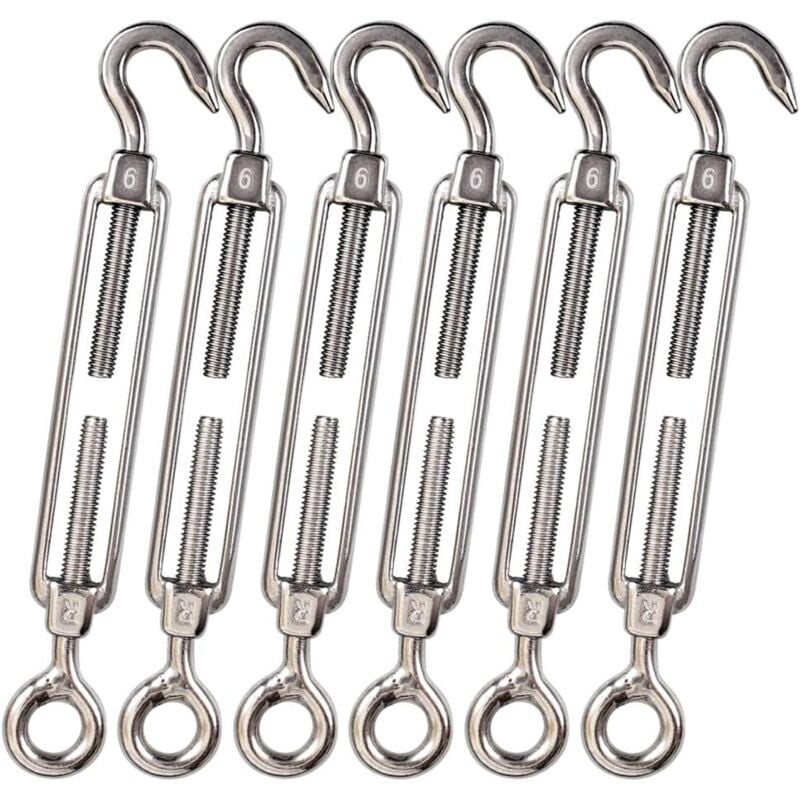 foto del prodotto confezione da 5 tenditori per cavi in acciaio inossidabile m6, tenditore per recinzione da 6 mm, tenditore a gancio in acciaio inossidabile 304,