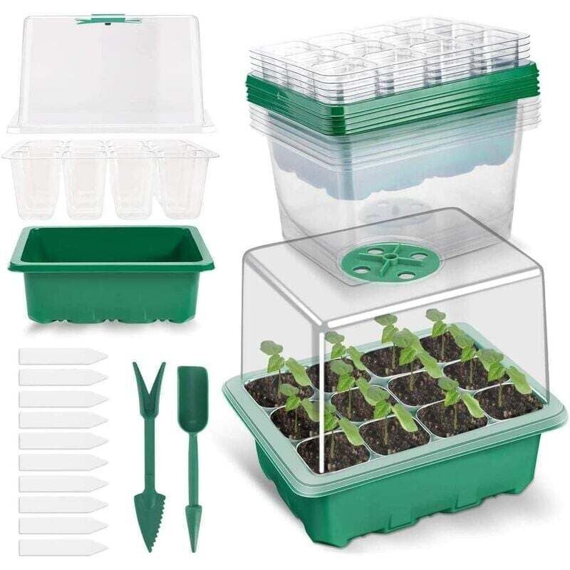 foto del prodotto confezione da 5 vassoi per piantine, vassoi per coltivazione con coperchio mini serra per piantine per la germinazione, coltivazione di piante da