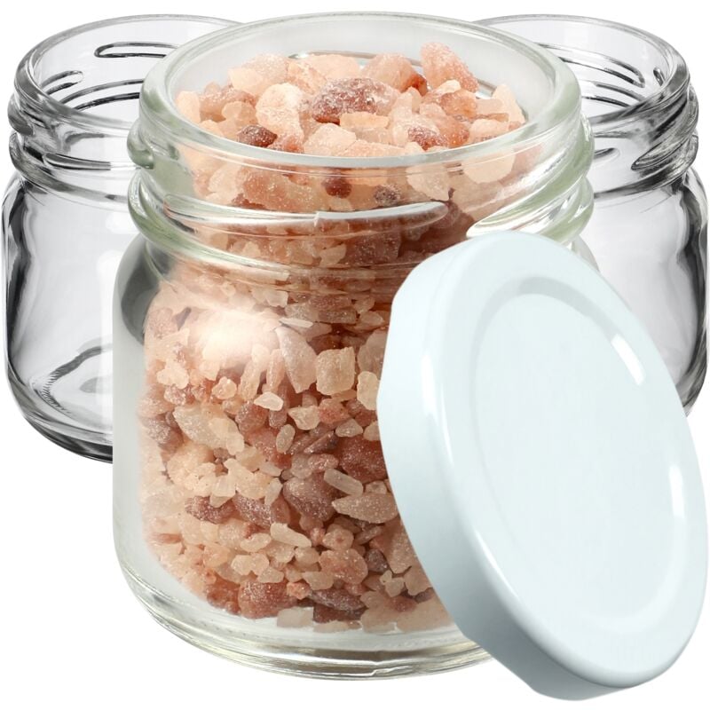 foto del prodotto confezione da 50 barattoli mini weck in vetro, 40 ml, rotondi, con coperchio a vite, per degustazione, marmellata, miele, ecc. kadax