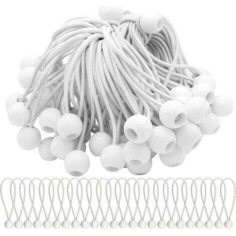 foto del prodotto confezione da 50 corde elastiche con palline. corde elastiche con palline per tendoni, tende, striscioni e teloni..