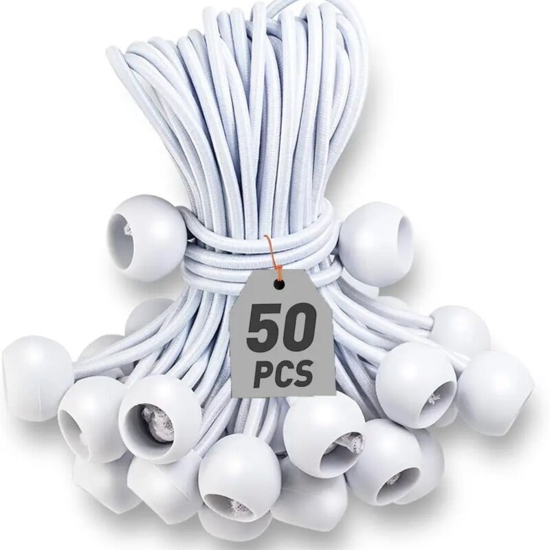 foto del prodotto confezione da 50 corde elastiche con palline corde elastiche palline elastiche per tendoni, tende, striscioni e teloni, 150 mm bebusingoto