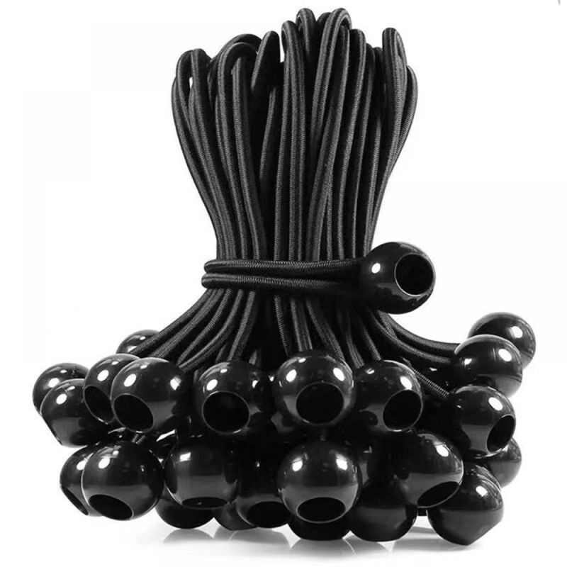 foto del prodotto confezione da 50 corde elastiche nere da 150 mm, corda elastica con palla, palline elastiche elastiche per tendoni, tende, striscioni e teloni