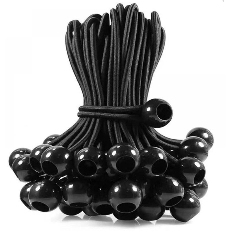 foto del prodotto confezione da 50 corde elastiche nere da 150 mm, corda elastica con palla, palline elastiche per tende da sole, tende, striscioni e teloni