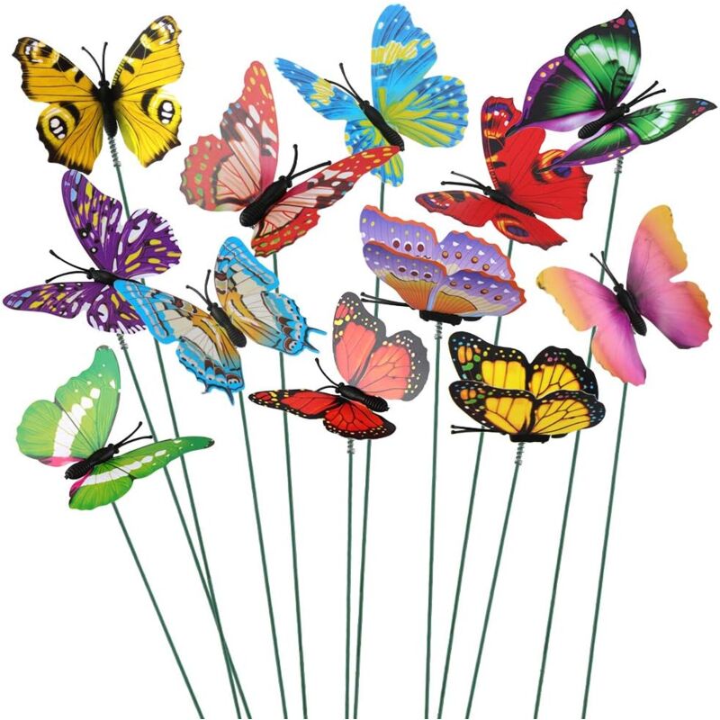 foto del prodotto confezione da 50 farfalle colorate da 7 cm per la decorazione del giardino su bastoncini per farfalle per patio, prato, farfalle 