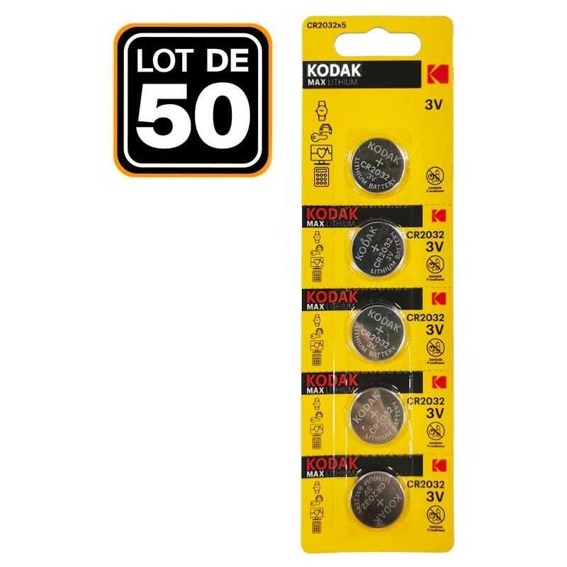 foto del prodotto confezione da 50 pile a bottone al litio kodak cr2032 3v 210mah