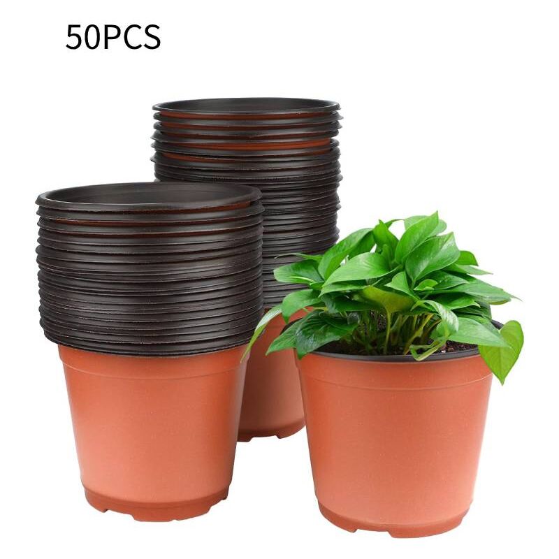 foto del prodotto confezione da 50 vasi in plastica da 15 cm per piantine, vasi da fiori per esterni, vasi per pomodori, marroni