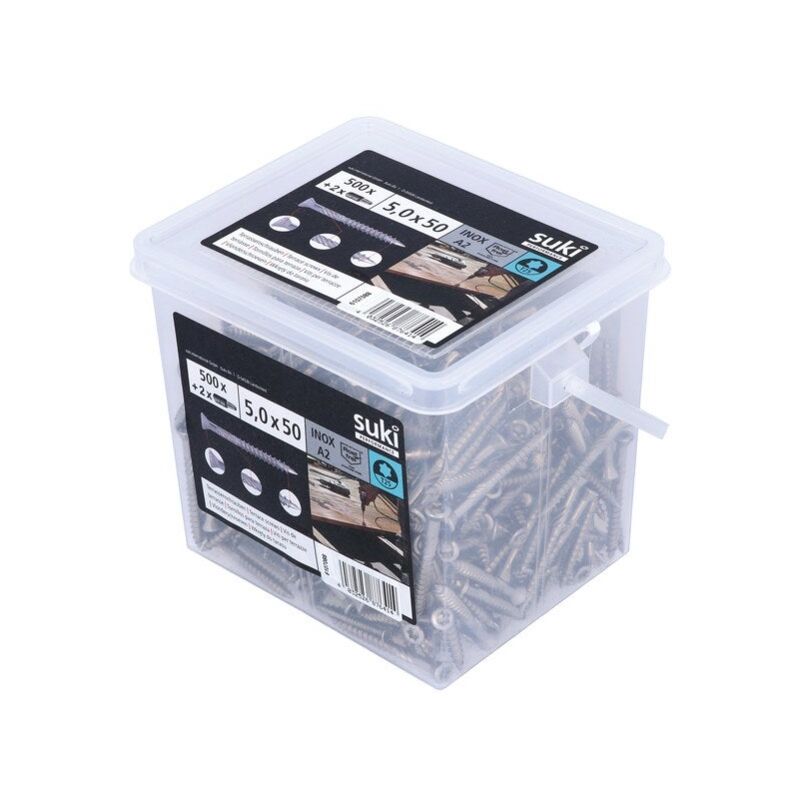 foto del prodotto confezione da 500 viti per terrazzo suki testa svasata in acciaio inox, 5 x l.50 mm suki