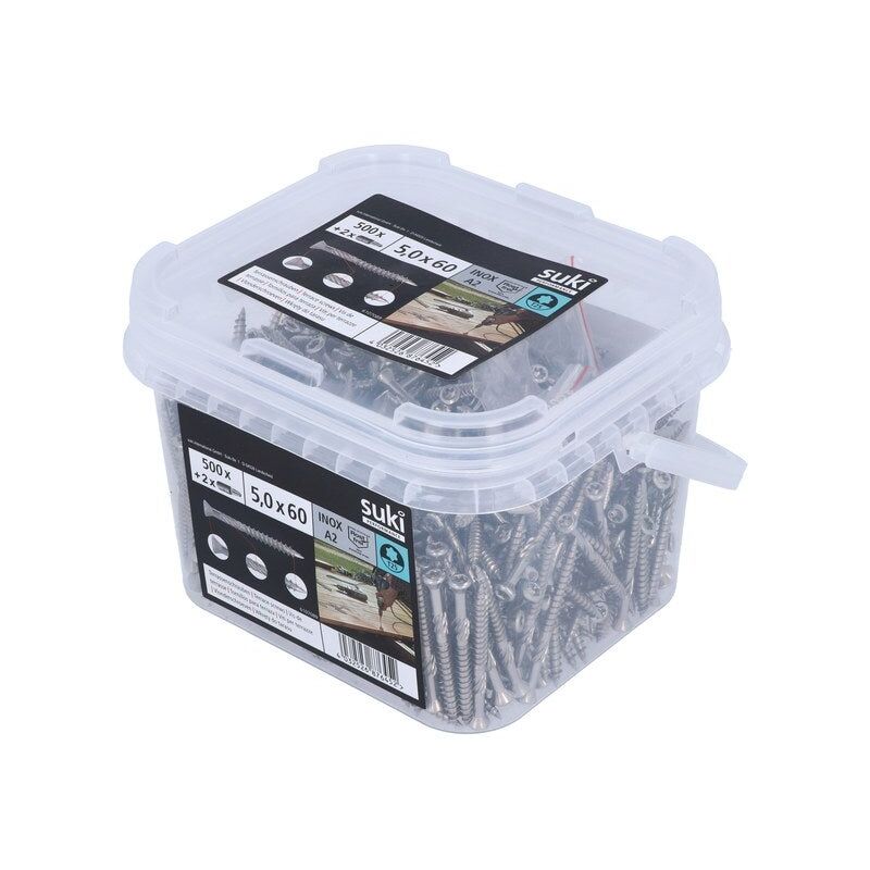 foto del prodotto confezione da 500 viti per terrazzo suki testa svasata in acciaio inox, 5 x l.60 mm suki