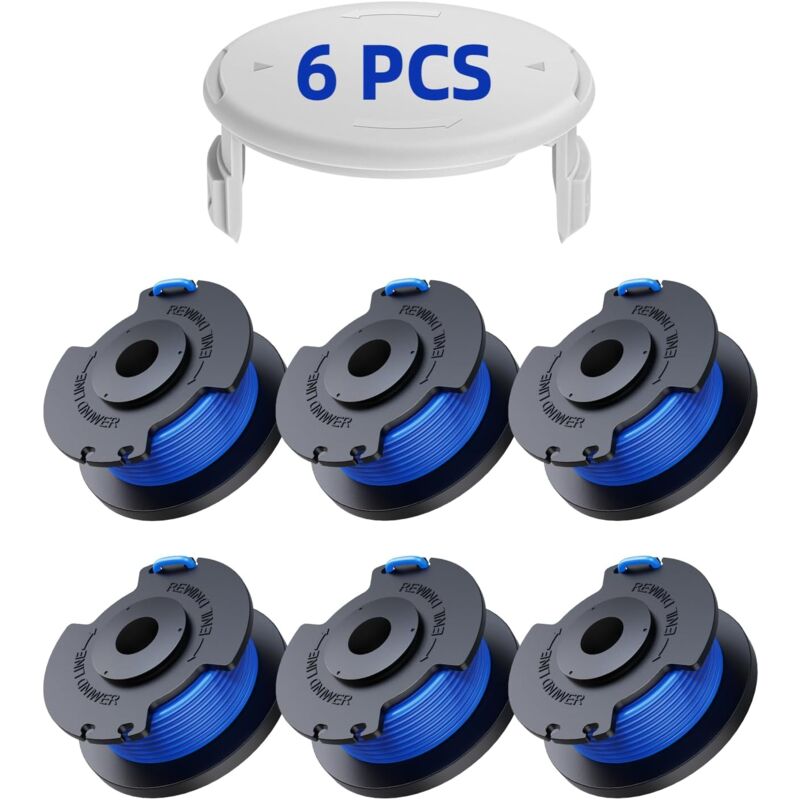 foto del prodotto confezione da 6 bobine di ricambio per decespugliatore ryobi one ac14rl3a 18v 24v 40v, diametro bobina 1,6 mm, lunghezza 20 m 6 bobine di filo per