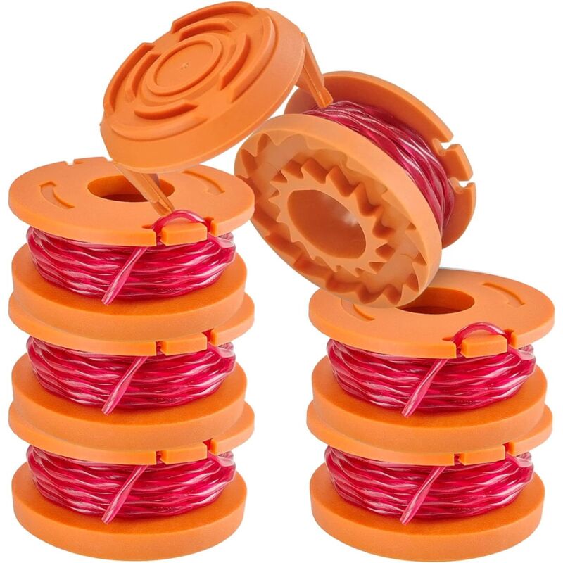 foto del prodotto confezione da 6 bobine di ricambio per worx wa0010 compatibili con worx wg154 wg163 wg180 wg175 wg155 wg151 wg160 1 tappo 
