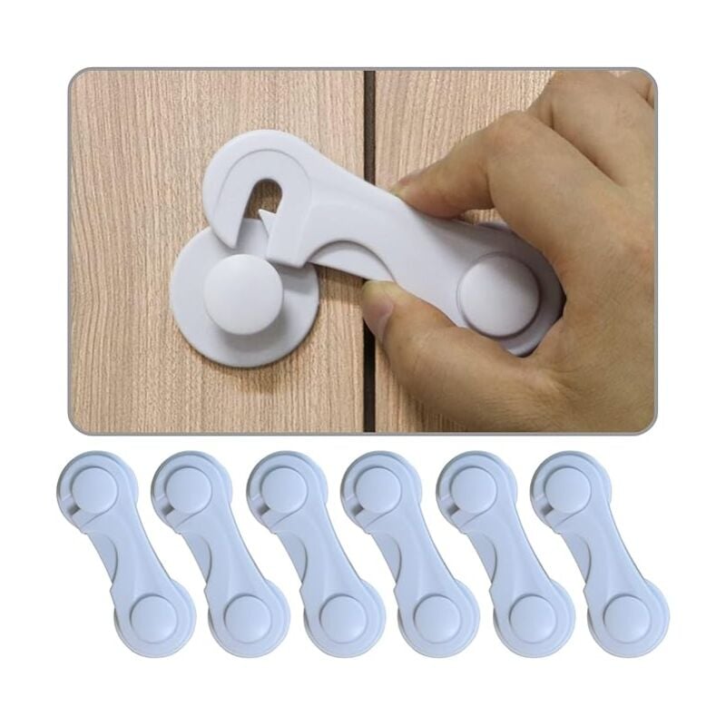 foto del prodotto confezione da 6 chiusure di sicurezza per bambini per armadietti, chiusure per cassetti, chiusure per armadi e cassetti, nastro adesivo resistente,