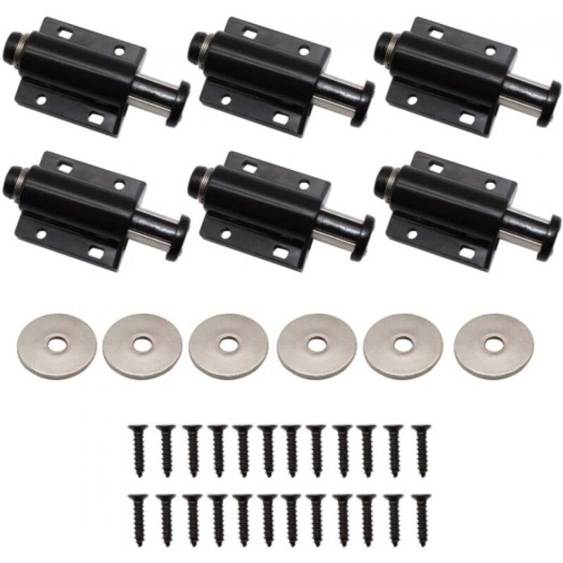 foto del prodotto confezione da 6 chiusure magnetiche a sfioramento, lunghezza 45 mm, chiusure a pressione nere per porte, chiusure magnetiche in metallo per mobili,