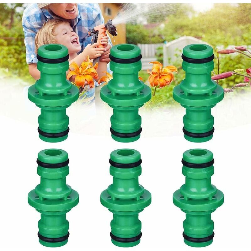 foto del prodotto confezione da 6 connettori per rubinetto maschio doppio in plastica, connettori per tubo da giardino maschio maschio da 1 2 verde 