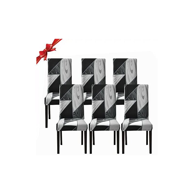foto del prodotto confezione da 6 coprisedie da pranzo, coprisedie elasticizzati, coprisedie protettivi lavabili in spandex rimovibili (geometria nera, 6 pezzi)