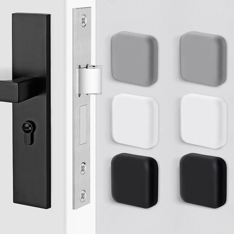 foto del prodotto confezione da 6 fermaporta in gomma autoadesivi di grandi dimensioni per montaggio a parete, bianco nero grigio, 45 mm x 45 mm, fermaporta,