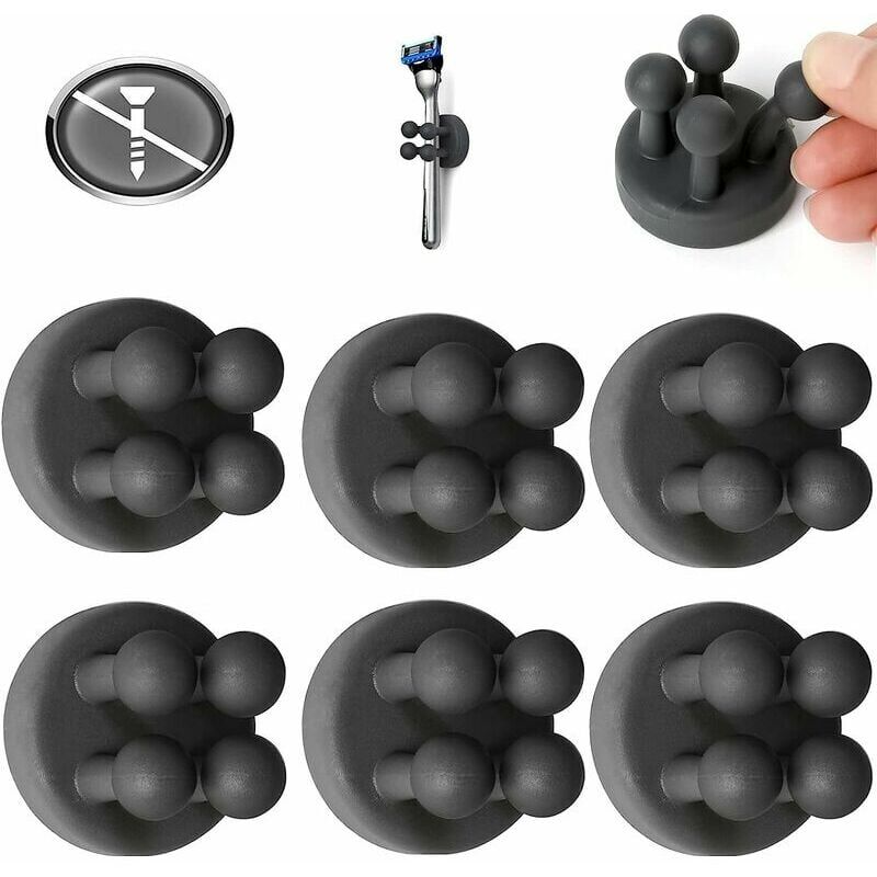 foto del prodotto confezione da 6 ganci adesivi, ganci da parete, portaspazzolino in silicone, gancio autoadesivo, portacavo elastico, gancio per chiavi, portapenne,
