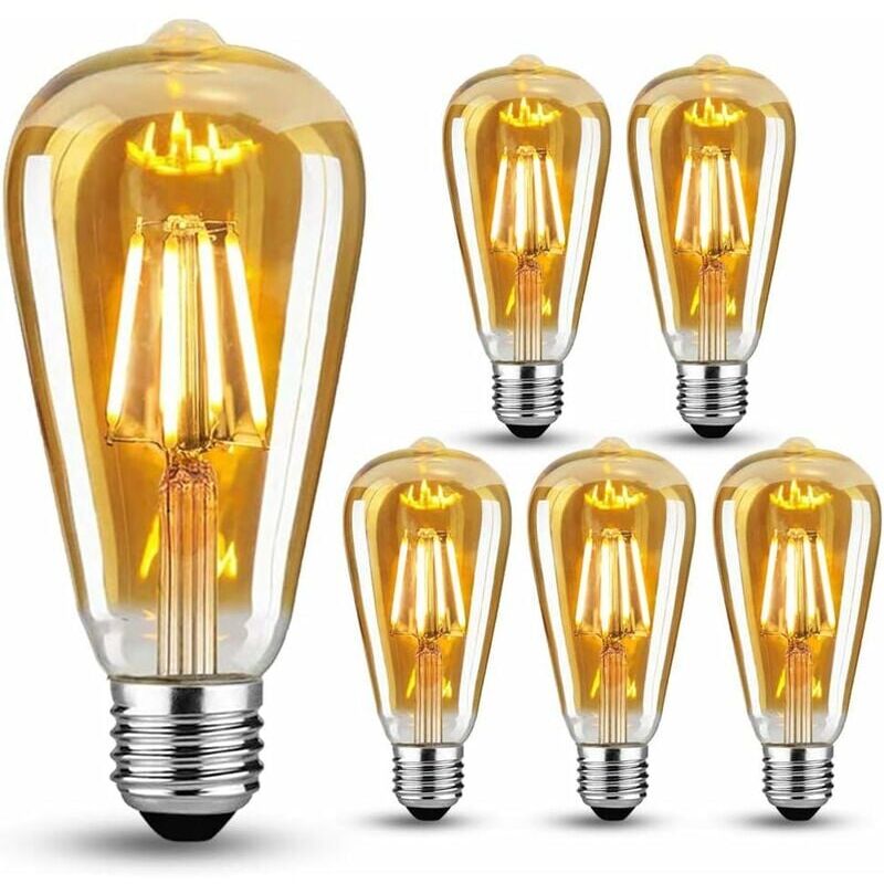 foto del prodotto confezione da 6 lampadine edison vintage, e27, lampadine a led, 6 w equivalenti a 60 w , lampadine retr , ideali per illuminazione nostalgica e