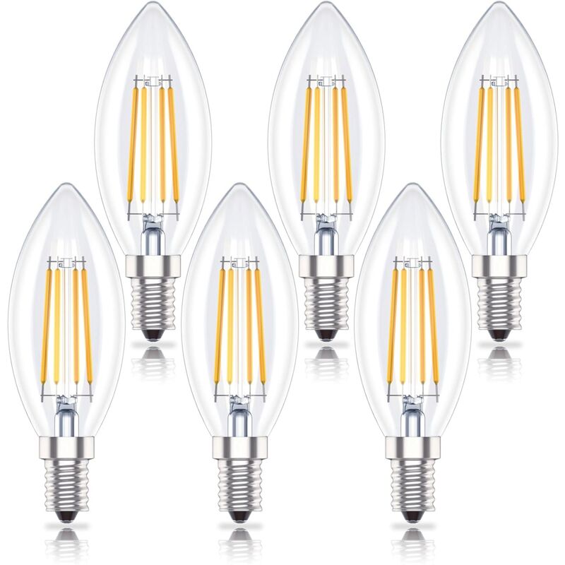 foto del prodotto confezione da 6 lampadine led a candela dimmerabili e14 4w sostituisce 40w bianco caldo 2700k dimmerabile