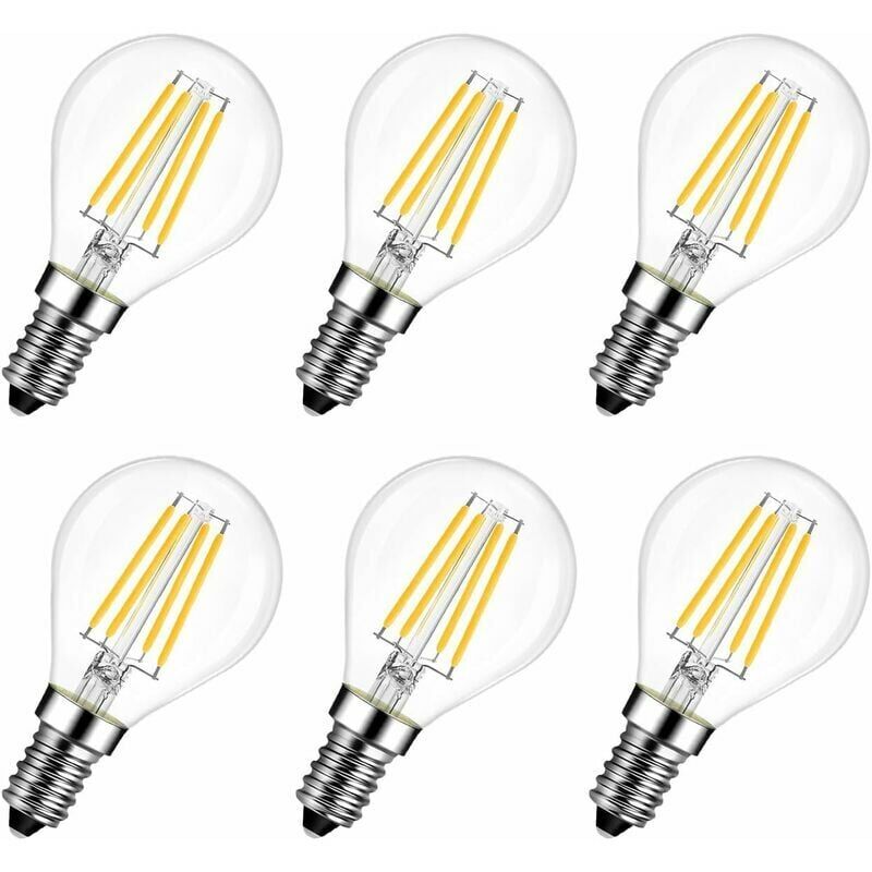 foto del prodotto confezione da 6 lampadine led e14 6w 2700k sostituisce 60w, stile filamento rustico bianco caldo 