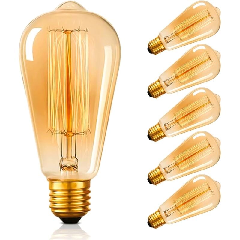foto del prodotto confezione da 6 lampadine vintage st64 con attacco a vite edison e27, lampadina a filamento a gabbia di scoiattolo, bianco caldo 2700k dimmerabile,