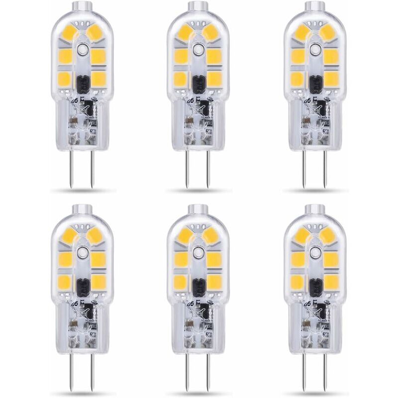 foto del prodotto confezione da 6 led g4 2w 12v ac dc bianco freddo 6000k per cappa aspirante, 200lm, equivalenti a lampadina alogena g4 da 10w 20w, non dimmerabile,