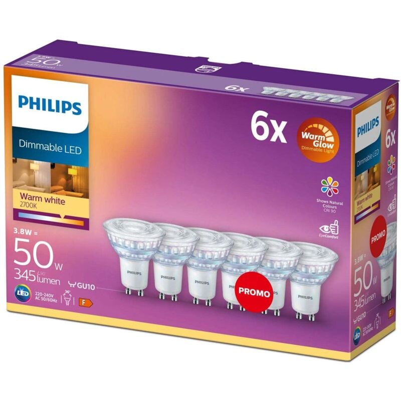 foto del prodotto confezione da 6 led gu10 da 50 w dimmerabili a luce calda 5125742