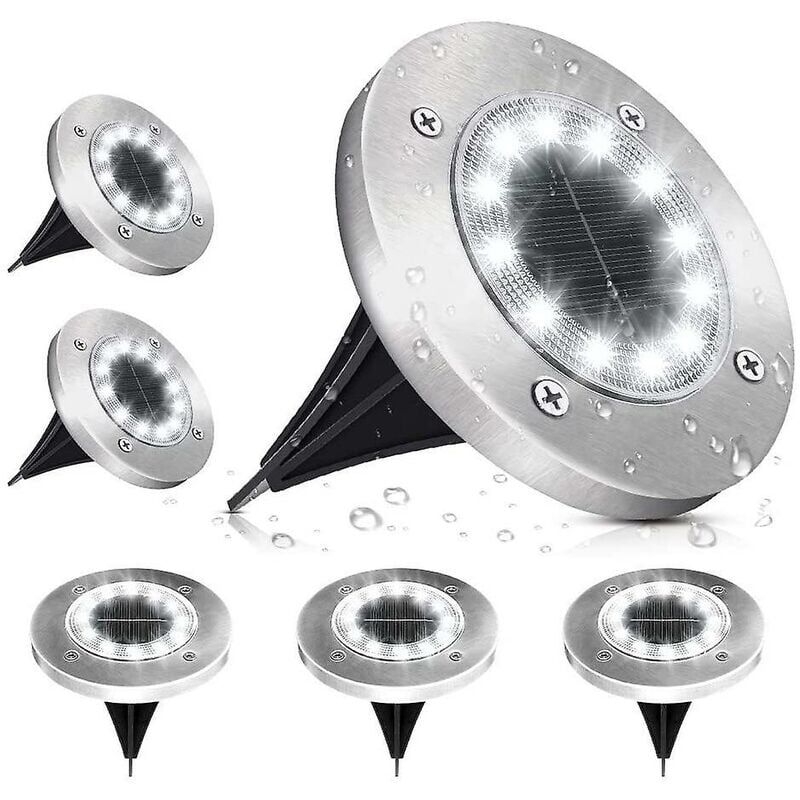 foto del prodotto confezione da 6 luci solari a led da 12 luci solari per esterni, bianco freddo 6000k, impermeabile ip65, faretto da incasso a led per esterni per
