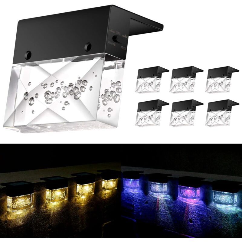 foto del prodotto confezione da 6 luci solari da esterno impermeabili per recinzione, luci da giardino, decorazione da cortile, led bianco caldo cambio colore lampada