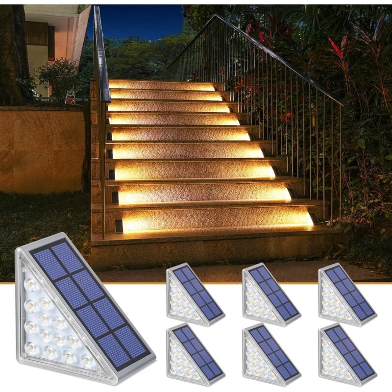 foto del prodotto confezione da 6 luci solari per scale, gradini, terrazze, vialetti, portici, porte d ingresso e marciapiedi luce calda 