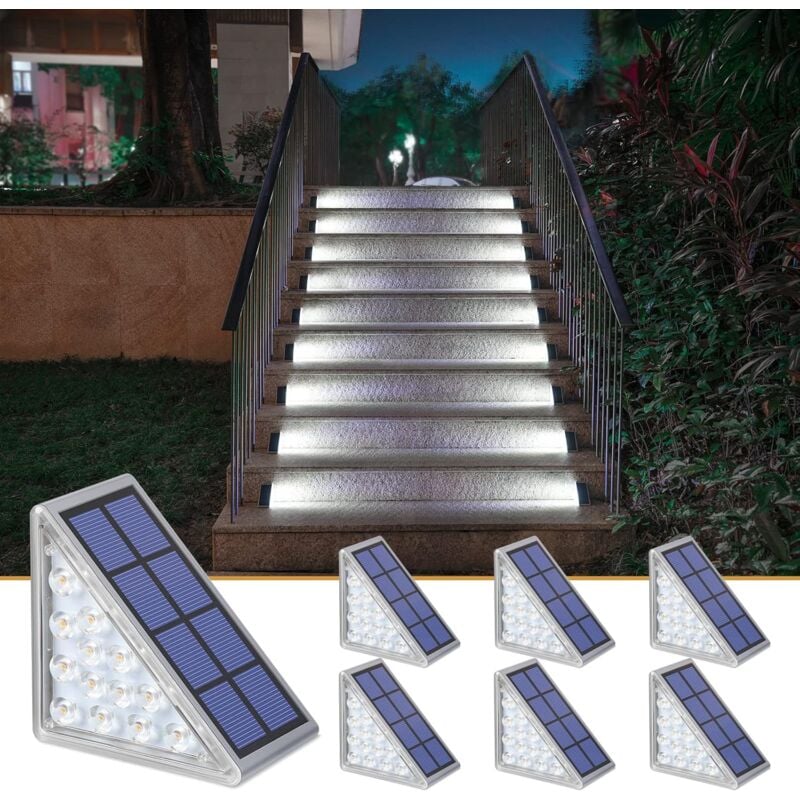 foto del prodotto confezione da 6 luci solari per scale, luci per gradini, luci per terrazze, vialetti, portici, porte d ingresso e marciapiedi bianco freddo 