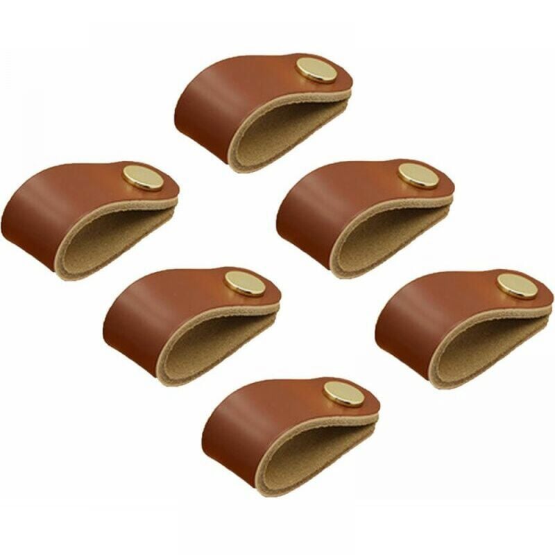 foto del prodotto confezione da 6 maniglie in pelle, maniglie per mobili in pelle, pomelli e maniglie in pelle, maniglie per mobili da cucina in pelle, maniglie