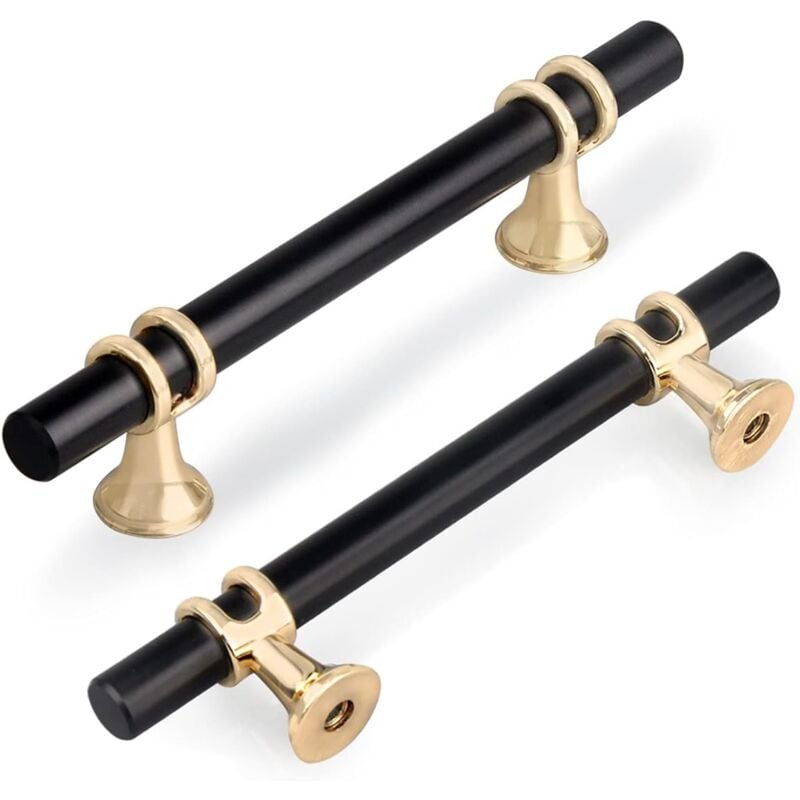 foto del prodotto confezione da 6 maniglie per ante di armadietti a forma di t da 96 mm, maniglia moderna in lega di zinco per mobili da cucina per camera da letto, cassetto dell'ufficio, viti incluse, nero con base do