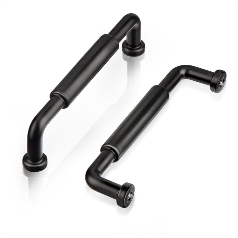 foto del prodotto confezione da 6 maniglie per mobili con distanza centrale di 96 mm, tubi circolari classici, maniglia per mobili da cucina nera, maniglia per porta