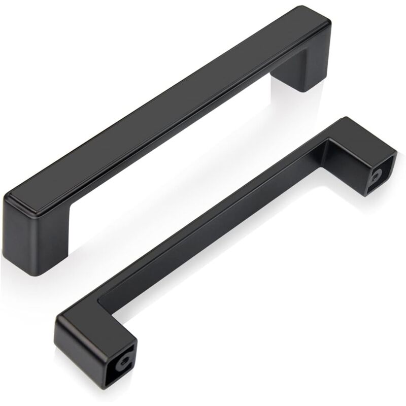 foto del prodotto confezione da 6 maniglie per mobili da cucina nere da 128 mm, maniglie per porte quadrate in lega di zinco, maniglie per cassetti, maniglie per
