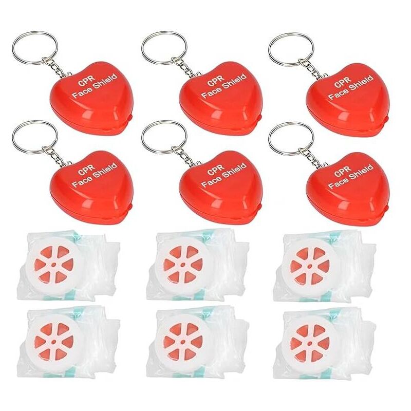 foto del prodotto confezione da 6 maschere di primo soccorso per rcp con valvola unidirezionale, portachiavi tascabile portatile per adulti e bambini