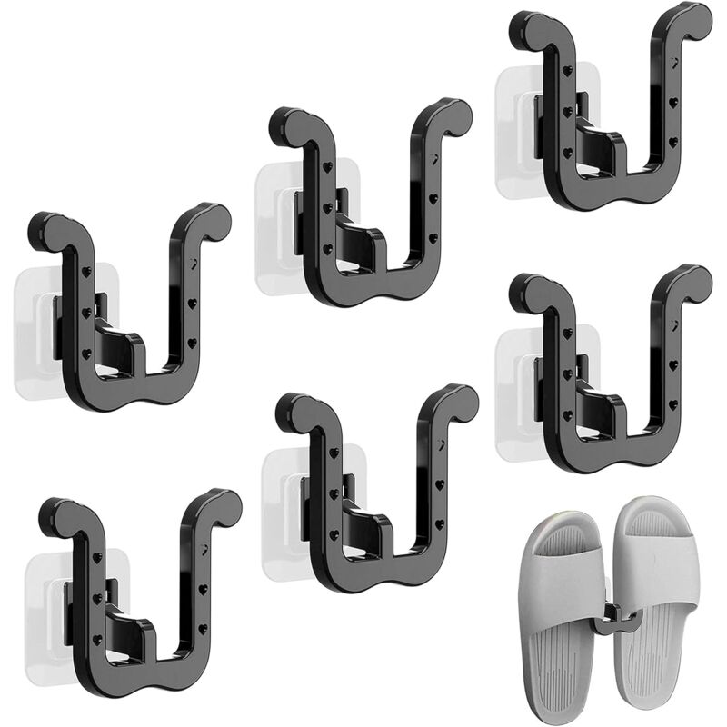 foto del prodotto confezione da 6 porta pantofole, porta pantofole da parete per bagno e cucina, porta pantofole autoadesivi 6 pezzi neri sollbry
