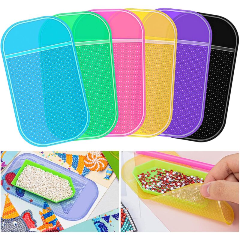 foto del prodotto confezione da 6 tappetini antiscivolo per pittura a diamante, 14,2 x 8,3 cm, tappetino universale in gel antiscivolo per pittura a diamante 5d,
