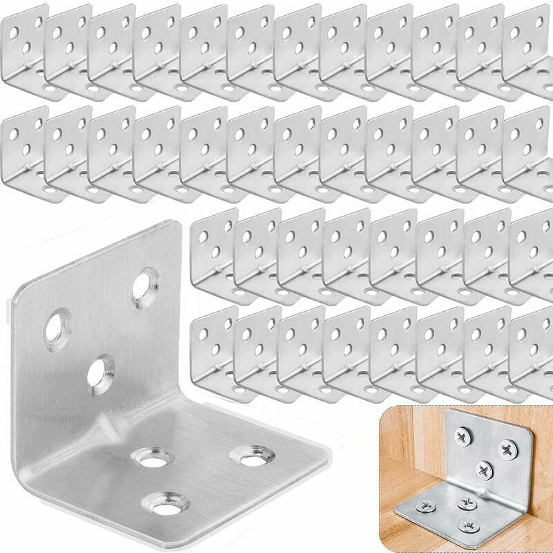 foto del prodotto confezione da 64 staffe di montaggio in acciaio inossidabile rinforzato, 38x30x30 mm, piastra di supporto in acciaio inossidabile aicer, staffa