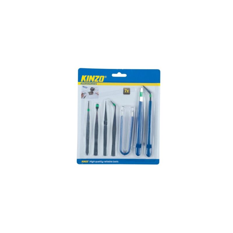 foto del prodotto confezione da 7 pinzette di precisione in acciaio per kinzo tools
