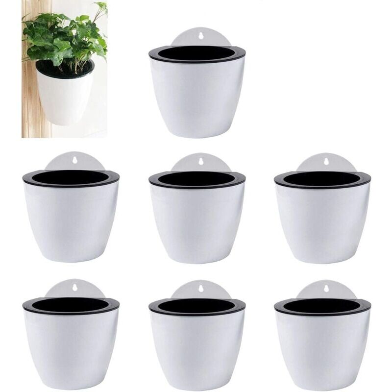 foto del prodotto confezione da 7 vasi da appendere in plastica bianca, autoirriganti, design a doppio strato, vasi da interno esterno, decorazione per finestre e
