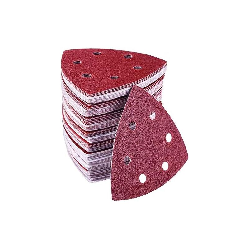 foto del prodotto confezione da 72 triangoli abrasivi delta 6 fori 93 x 93 x 93 mm grane 40 60 80 120 180 240 triangolo abrasivo per levigatura e lucidatura