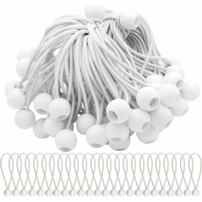 foto del prodotto confezione da 75 corde elastiche con palline elastiche ideale per fissare tendoni, tende, striscioni e teloni.