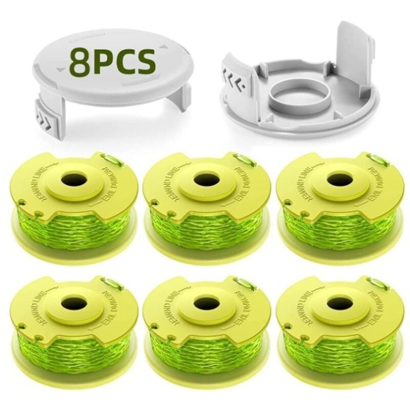 foto del prodotto confezione da 8 bobine di filo per decespugliatore migliorate, adatte per decespugliatori ryobi one 18v, 24v, 40v, 2,0mm e lunghezza 3,4m, parti di