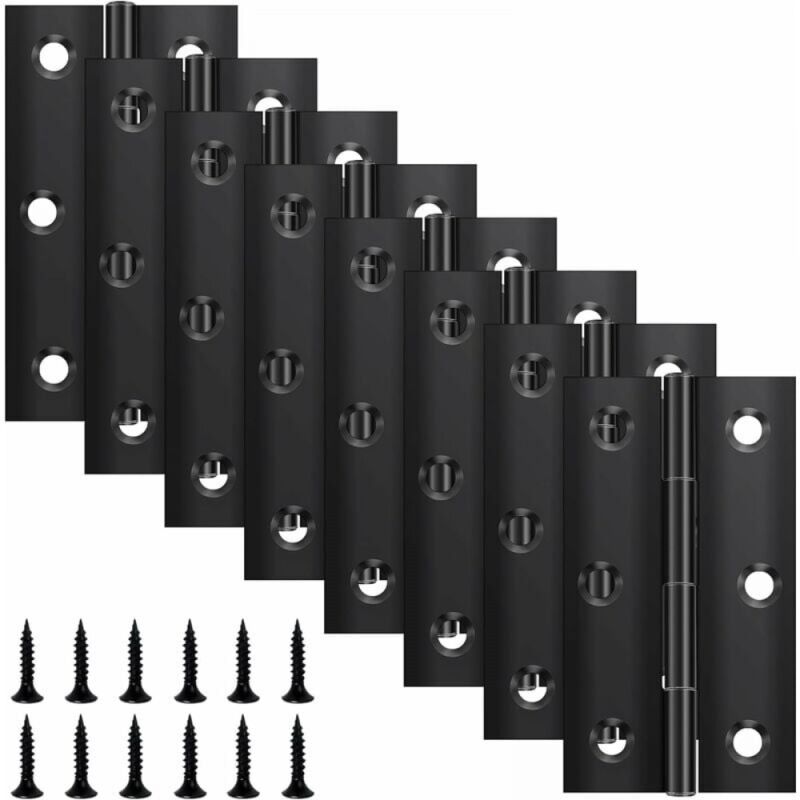 foto del prodotto confezione da 8 cerniere pieghevoli 67 mm 37 mm, cerniera in acciaio inox nero, cerniera per pianoforte, cerniera piccola, cerniera per porte,