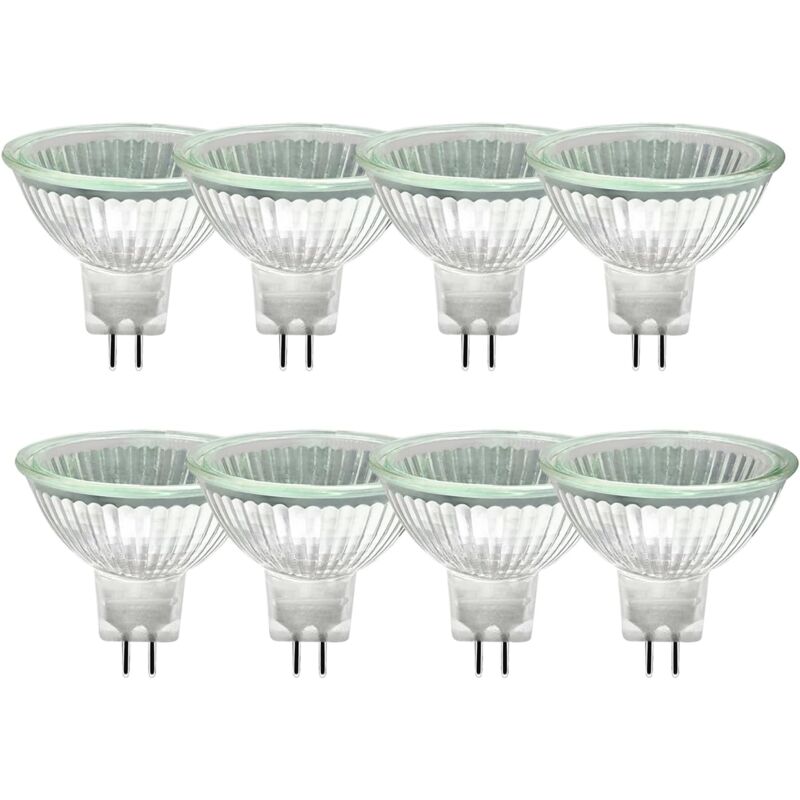 foto del prodotto confezione da 8 lampadine alogene mr16, lampadine alogene 12v 20w, lampadine alogene gu5.3, dimmerabili, faretto alogeno mr16 bianco caldo 2700k,