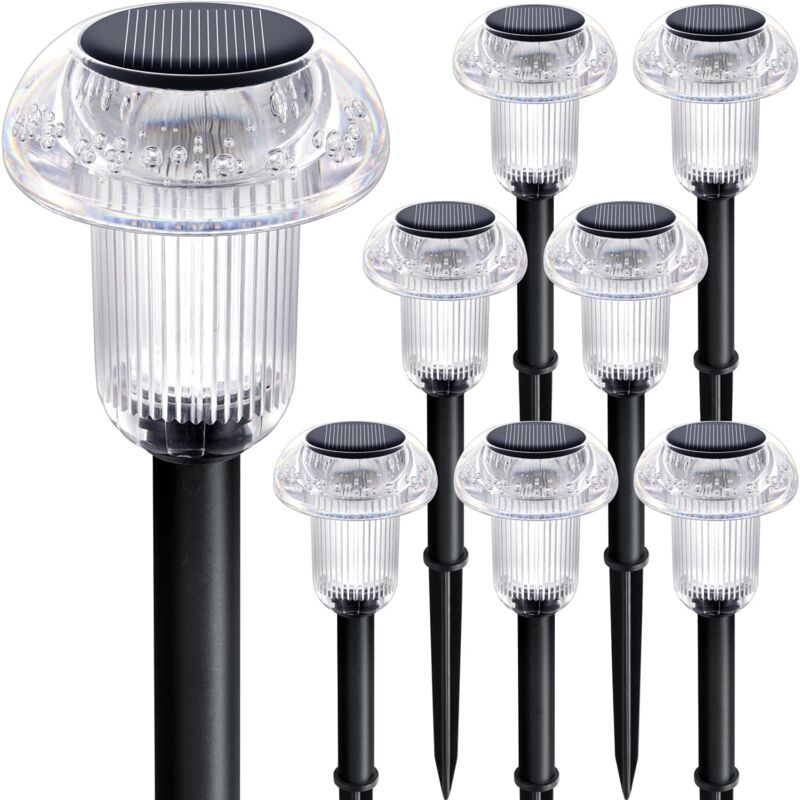 foto del prodotto confezione da 8 luci led a fungo impermeabili che cambiano colore per giardino, paesaggio, percorso, prato, cortile, decorazione